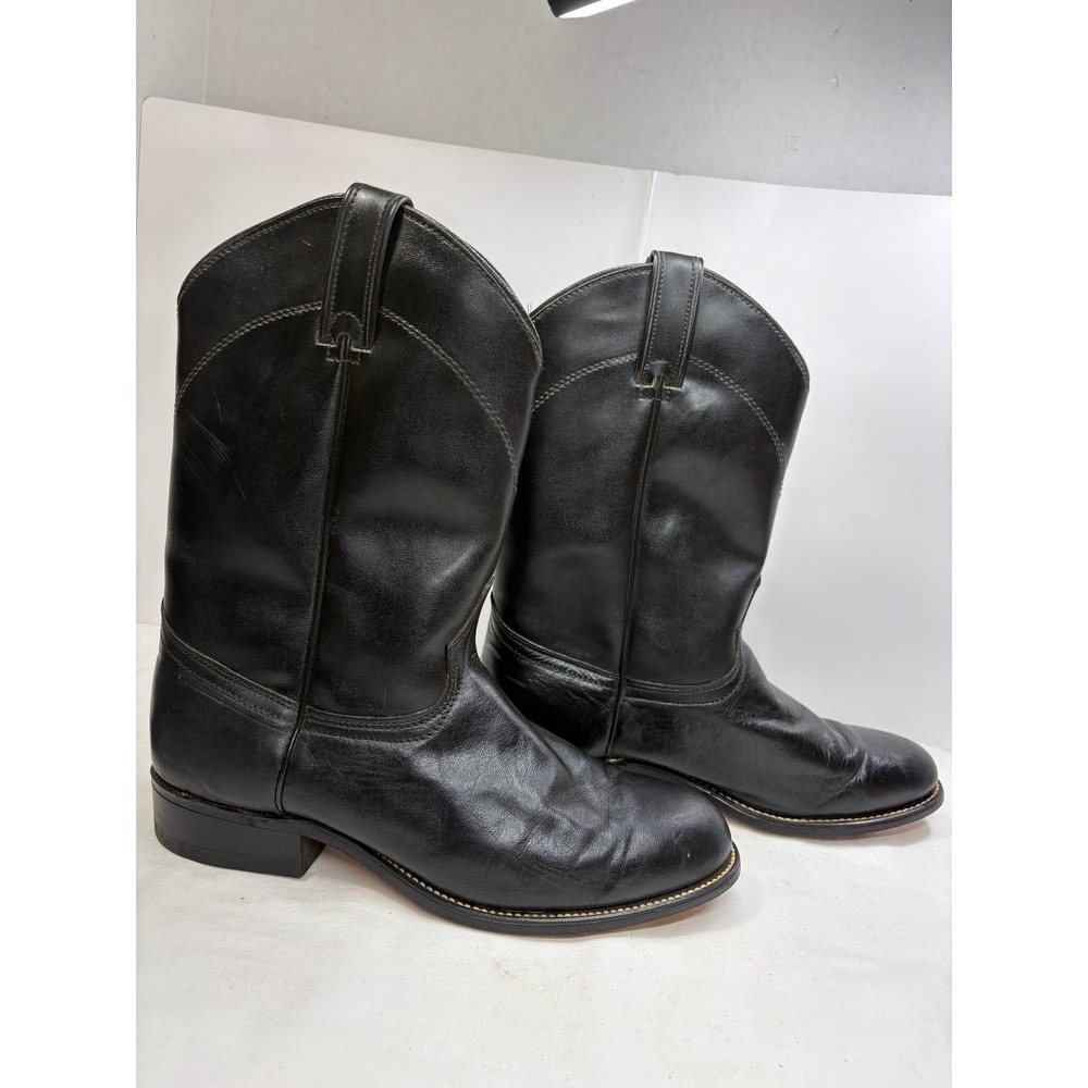 Laredo Mens VTG Black Leather Cowboy Boots Ropers Western Round Toe USA 10M